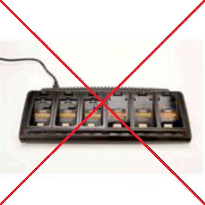 Charger, base-unit for 6 bays, exclusive adapter. - No longer available from Motorola