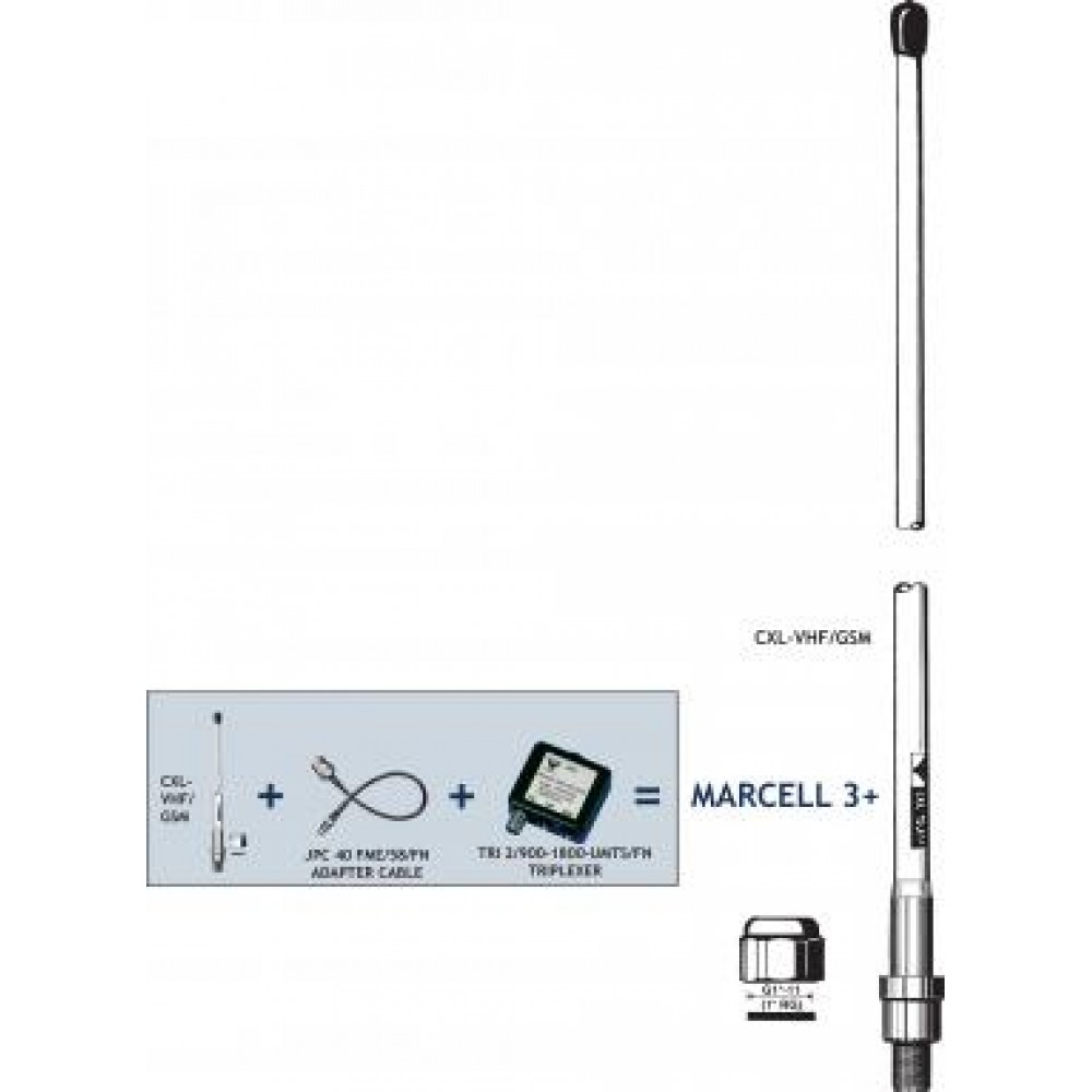 MARCELL 3+ Covers FM-Radio (87.5 - 108 MHz), maritime VHF (155 - 162 MHz) and 900 MHz cellular (890 - 960 MHz),